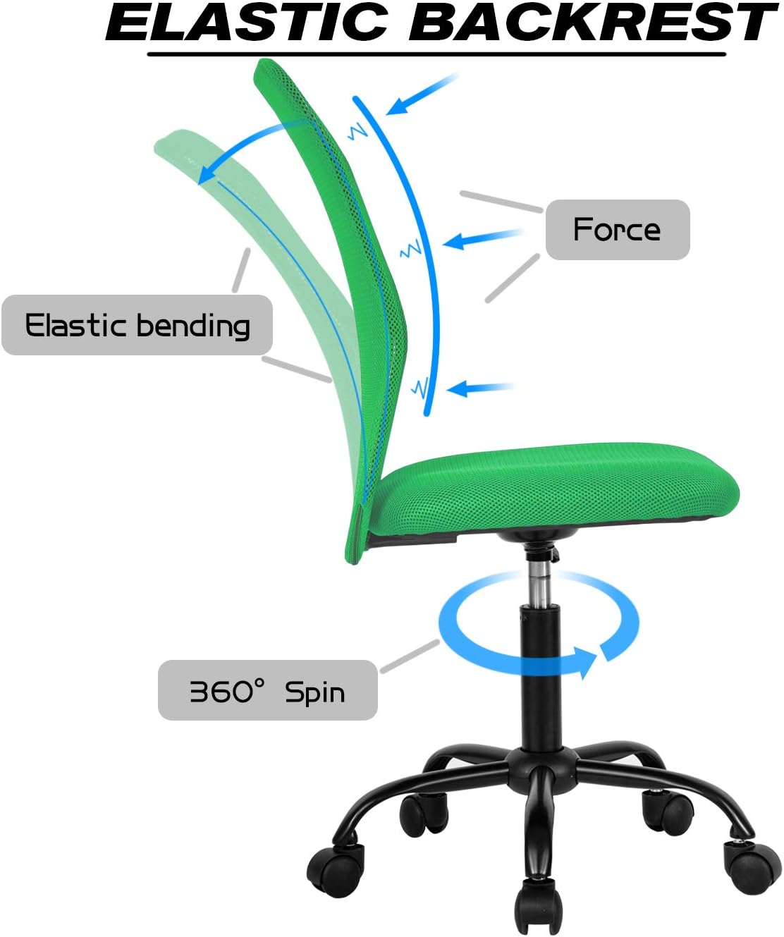 HCB Silla de oficina en casa, silla de escritorio de malla, silla ergonómica para computadora con soporte lumbar, respaldo medio, giratorio de 360