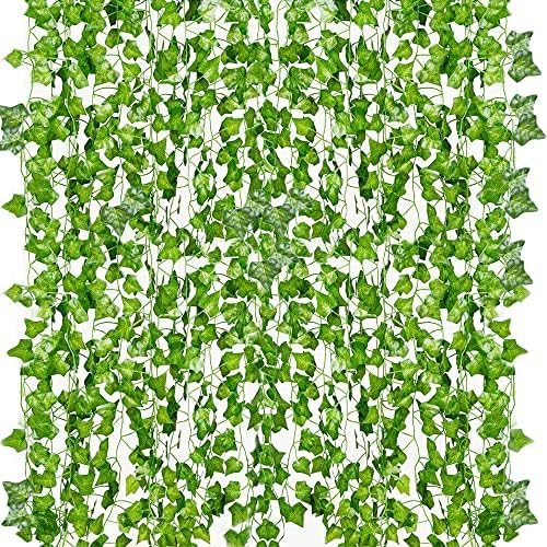 Paquete de 12 hojas de hiedra falsas de 84 pies, enredaderas, guirnalda artificial, plantas colgantes para decoración de dormitorio, estética,