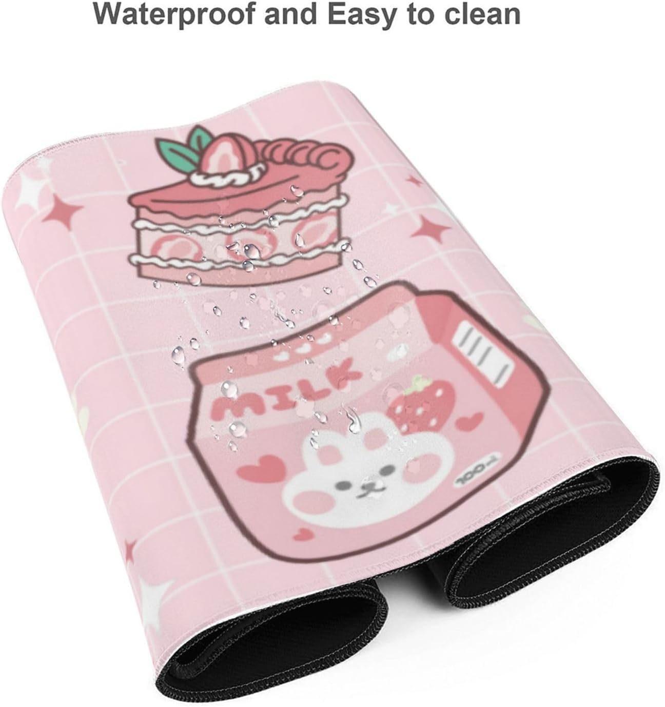 Alfombrilla de mouse Kawaii rosa con diseño de conejito de fresa de 11.8 x 31.5 pulgadas, accesorios de escritorio, base de goma antideslizante