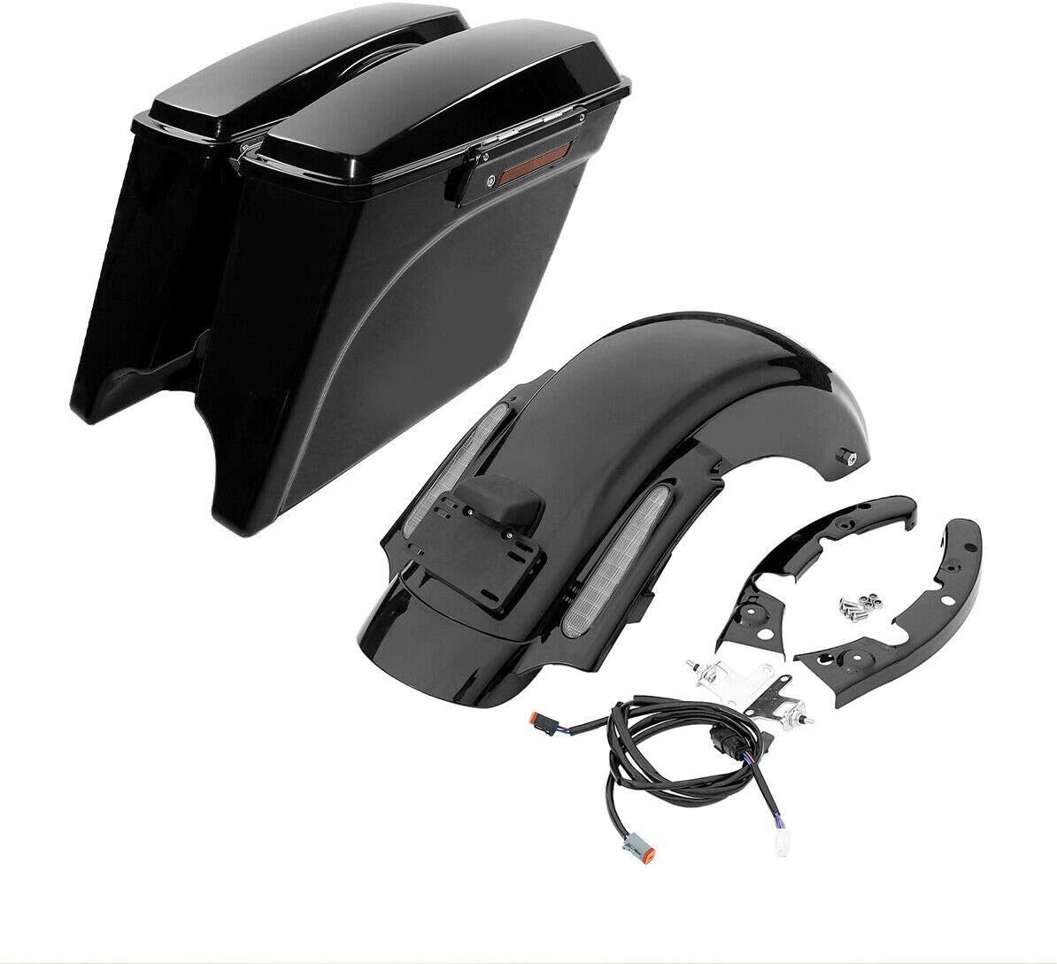 TCMT Rear Fender 5″ Stretched SaddleBag Black Latches Fit For Harley Touring Road King Electra Glide Street Glide Road Glide Ultra 2009-2013
