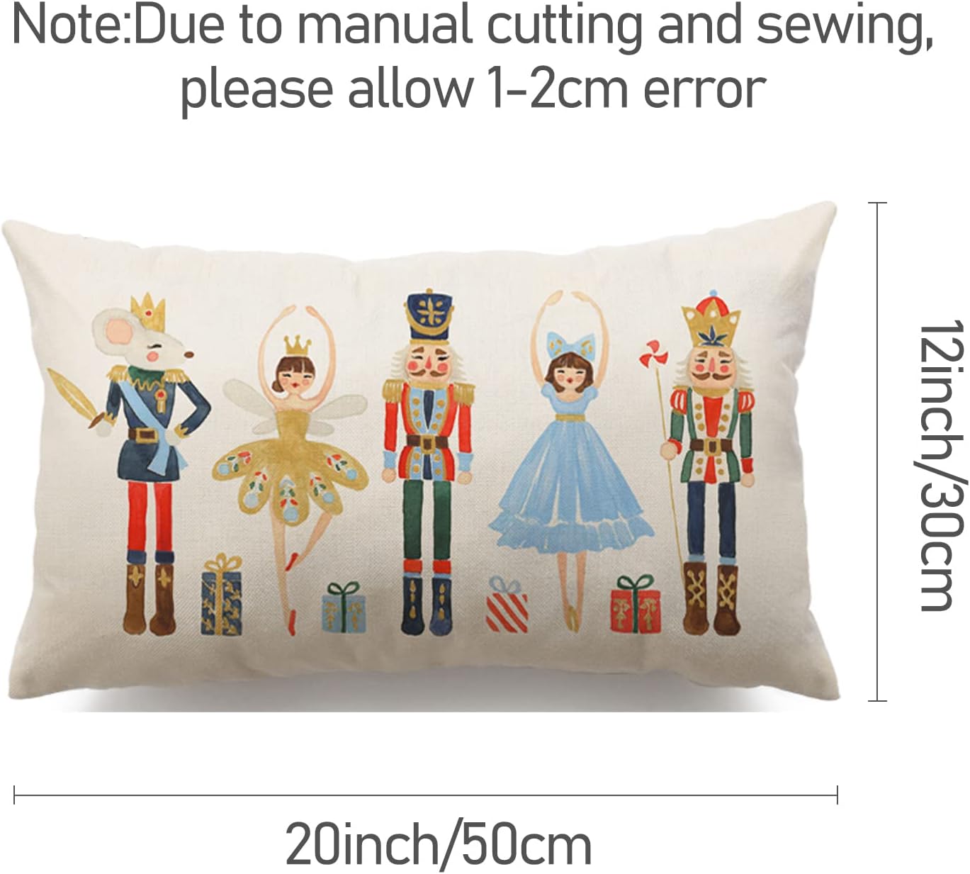 Funda de almohada con texto en inglés “Merry Christmas” de 12 x 20 pulgadas, decoración navideña de cascanueces de invierno, fiestas, decoración