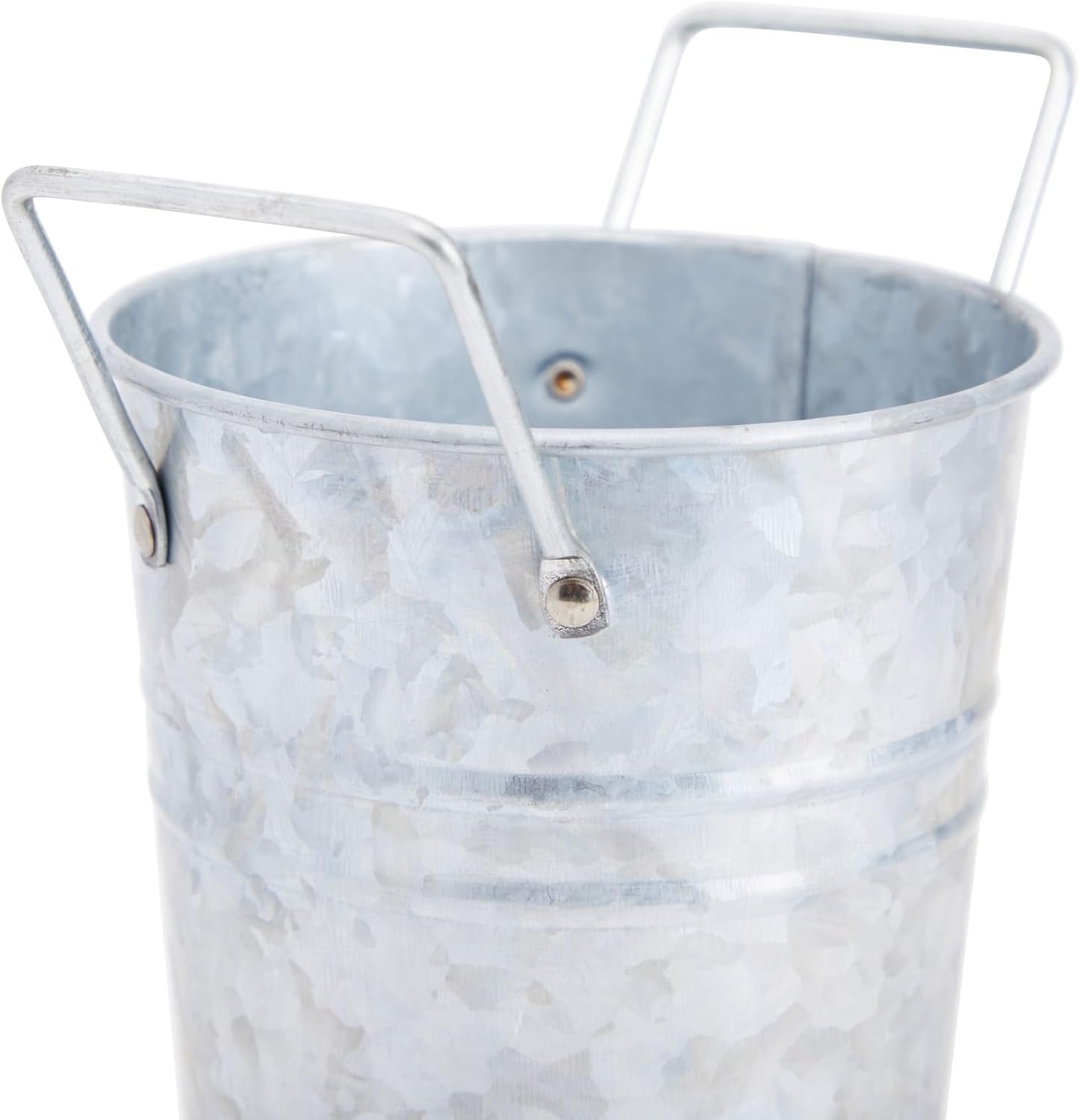 Farmlyn Creek Paquete de 4 cubos de flores galvanizados de 10 pulgadas con asas para decoración de granja de estilo rústico, jarrones de metal para