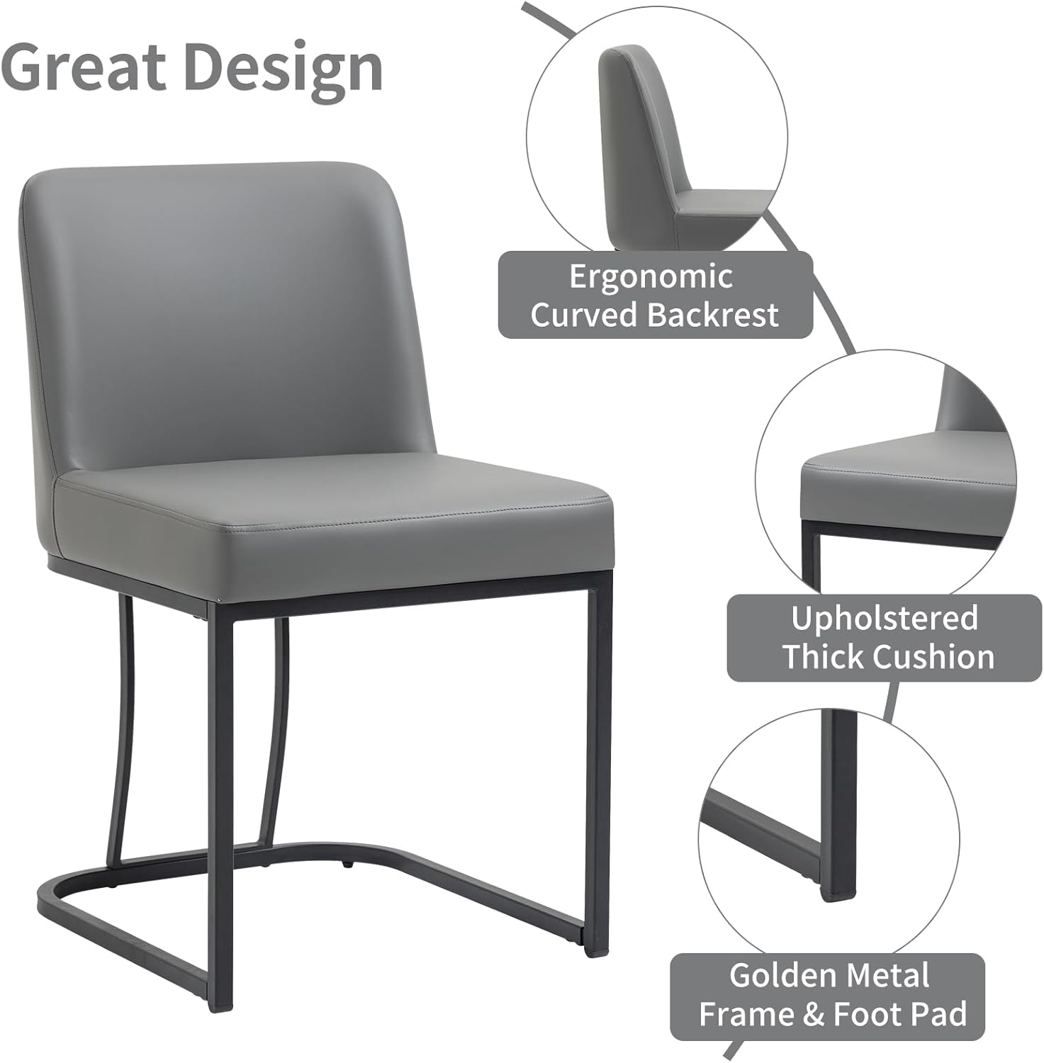 ZJhome Juego de 4 sillas de comedor de piel sintética, sillas de comedor modernas de mediados de siglo con respaldomarco de metal, sillas laterales