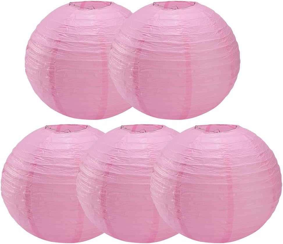 Linternas de papel redondas de papel rosadas, faroles decorativos para bodas, cumpleaños, fiestas y eventos, 16 pulgadas, 5 paquetes (rosa claro)