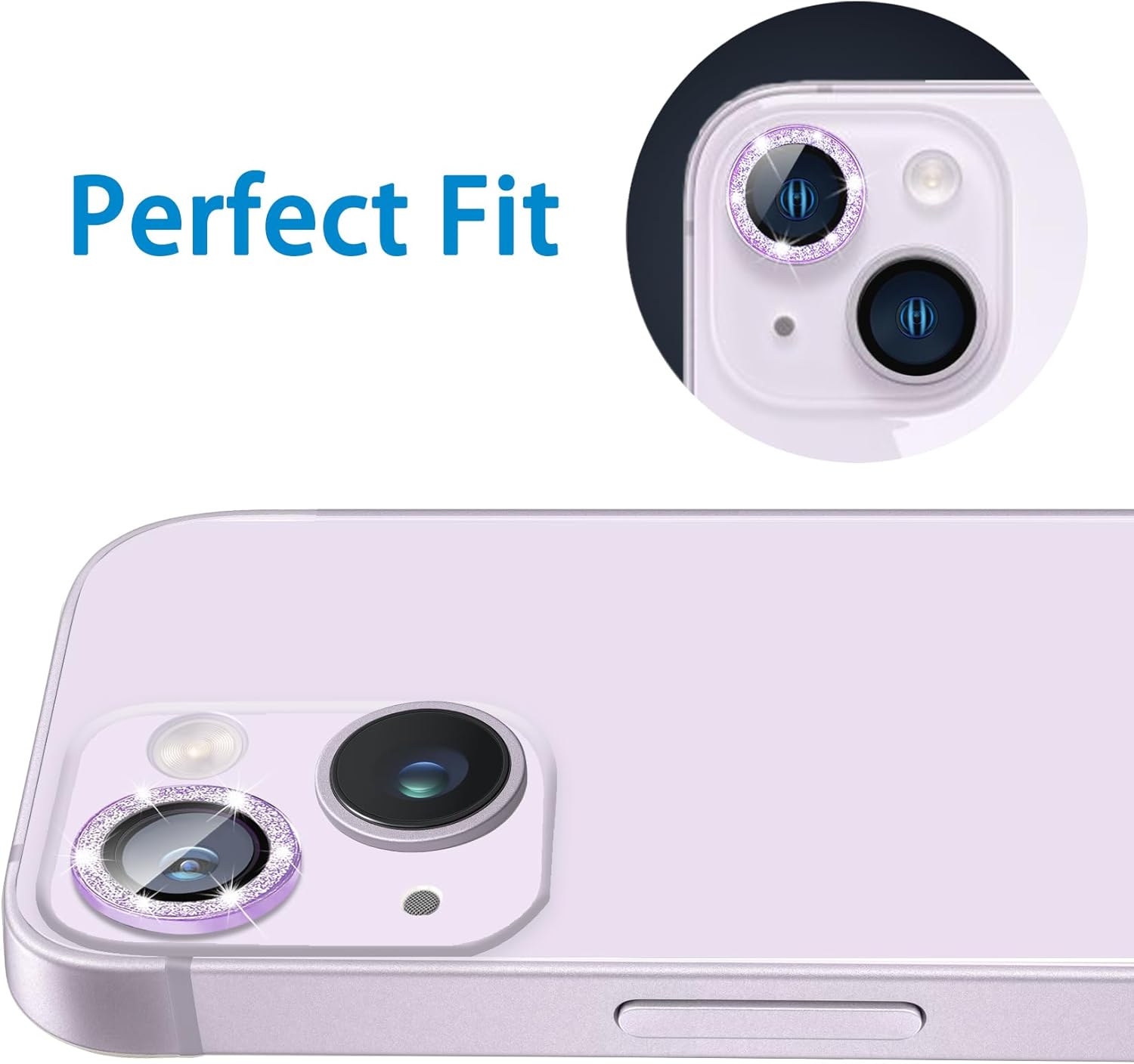 Protector de lente de cámara compatible con iPhone 14 y 14 Plus, cubierta de lente de diamante brillante con purpurina 9H, cubierta de cámara de