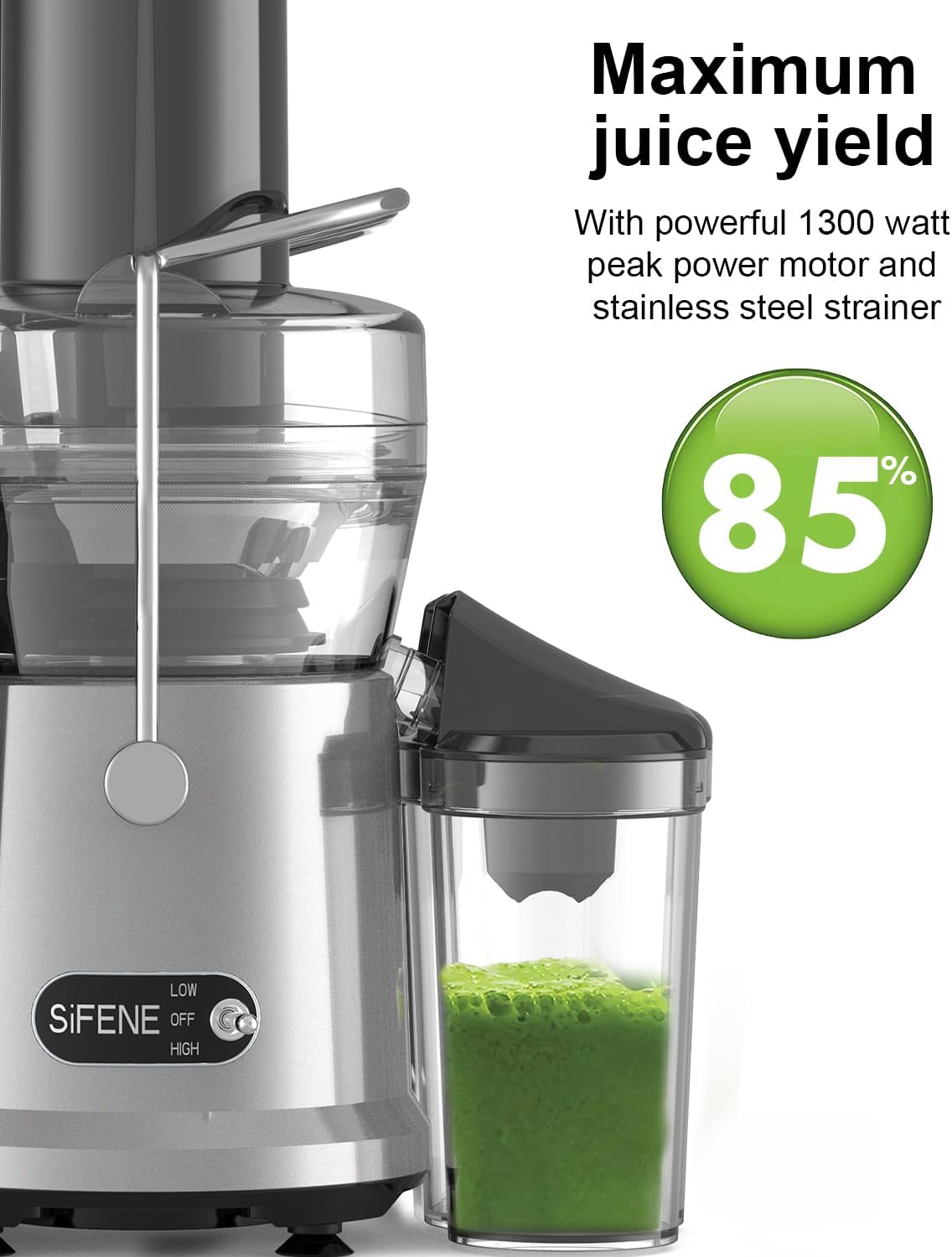 SiFENE Exprimidor, máquina extractora de jugo rápido, motor potente de 1000 W, canal de alimentación grande de 3.2 pulgadas para jugo de frutas