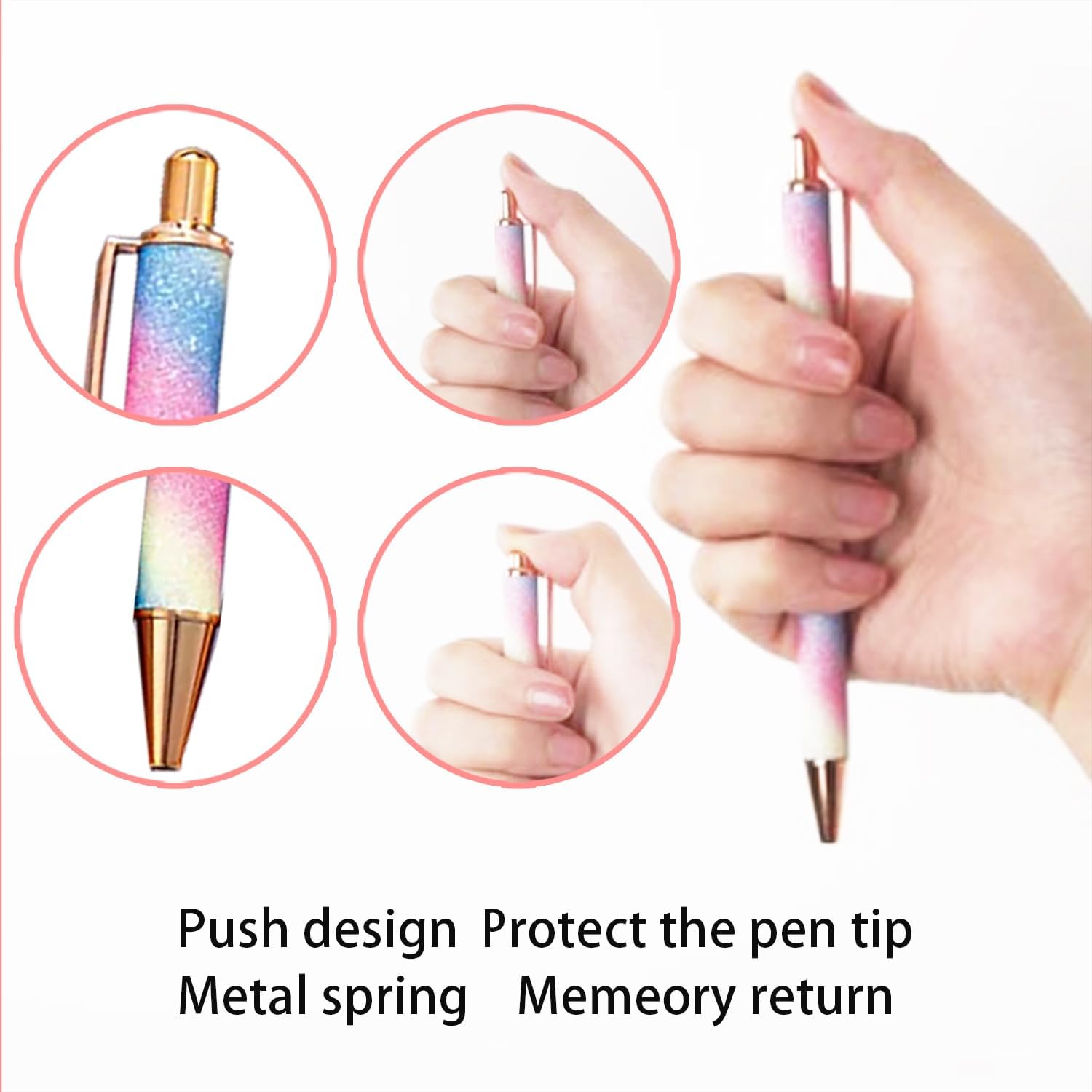 YOUMI 8 Pcs Retractable Ballpoint PenPretty Bling Metal Writing PensBlack Ink Medium Point 1.0 mm Gift Pens, Cute Journaling Pens Office Supplies