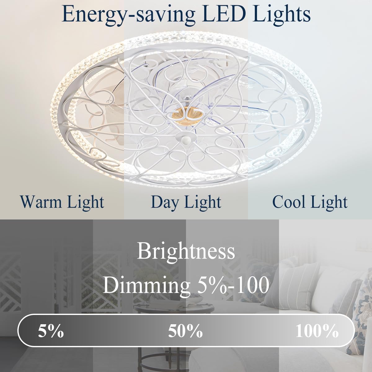 NORFOLK Ventiladores de techo de 20 pulgadas con luces y control remoto, ventilador de iluminación moderno de perfil bajo y montaje empotrado,