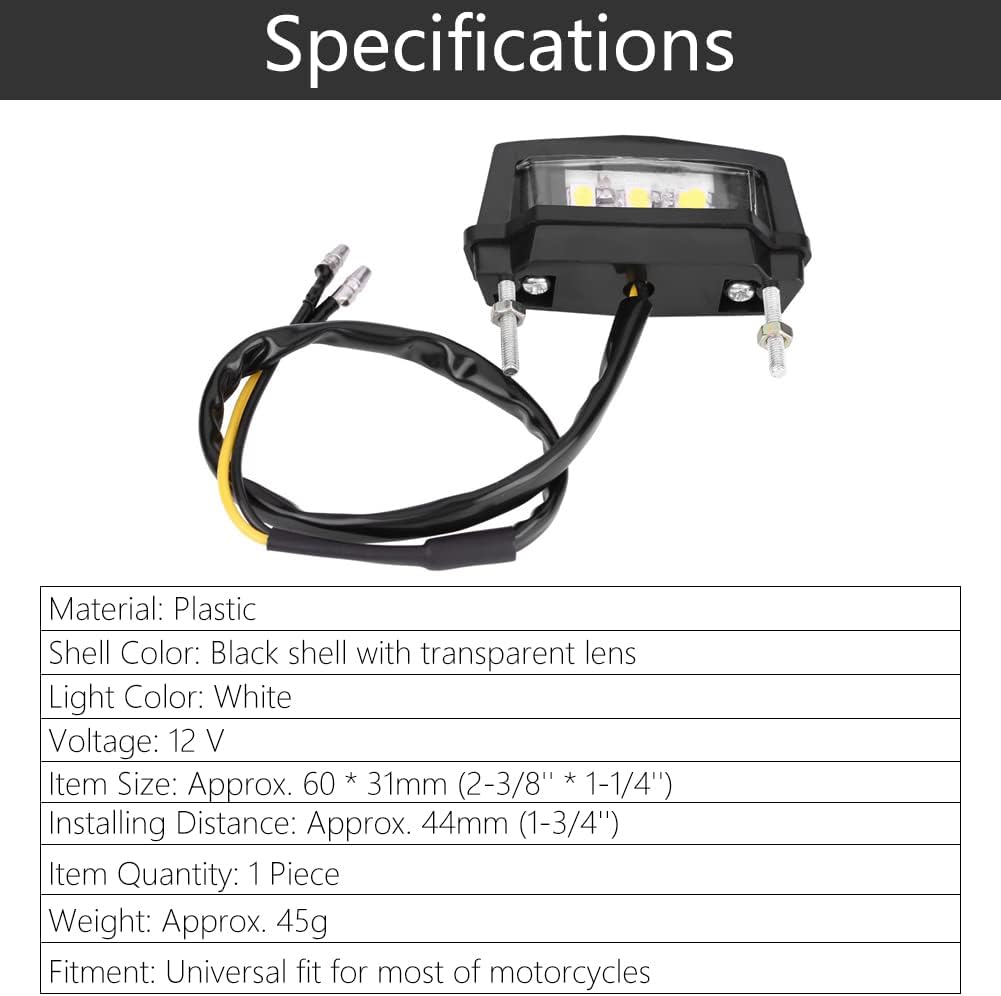 Luz de matrícula LED de 6k, 12 V, luz universal para placa de matrícula de motocicleta, luz LED trasera de freno trasero, lámpara de montaje de