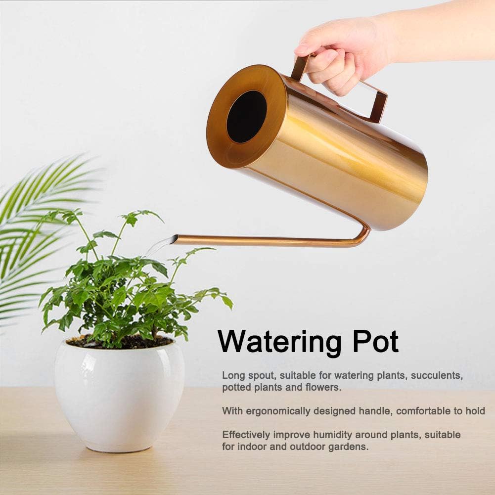 Fydun Boquilla de acero inoxidable para jardín Wate Can Pot Flower Plant Riego Herramienta Oro 1.5L Jardín Stainl Steel Spout para la familia