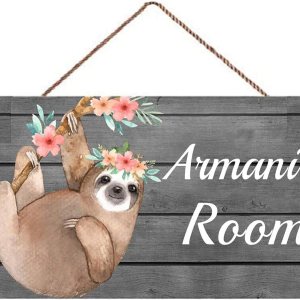 Letrero de puerta de perezoso floral personalizado para dormitorio, letrero con nombre personalizado, cuarto de bebé, decoración de habitación de Letrero de puerta de perezoso floral personalizado para dormitorio, letrero con nombre personalizado, cuarto de bebé, decoración de habitación de