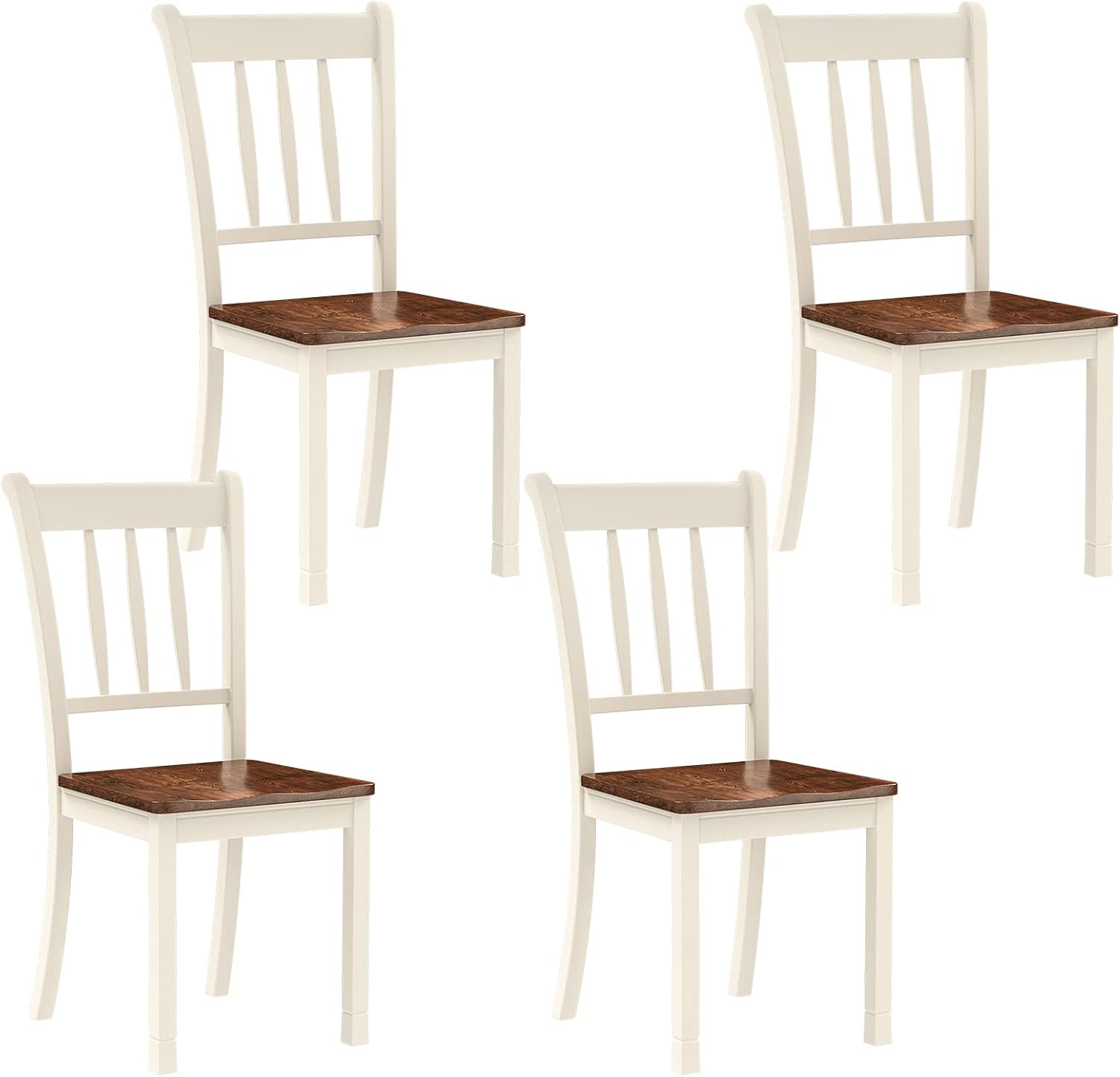 POWERSTONE Juego de 4 sillas de comedor, sillas de comedor de madera con asiento en forma de W, sillas de cocina para cocina y comedor (blanco)