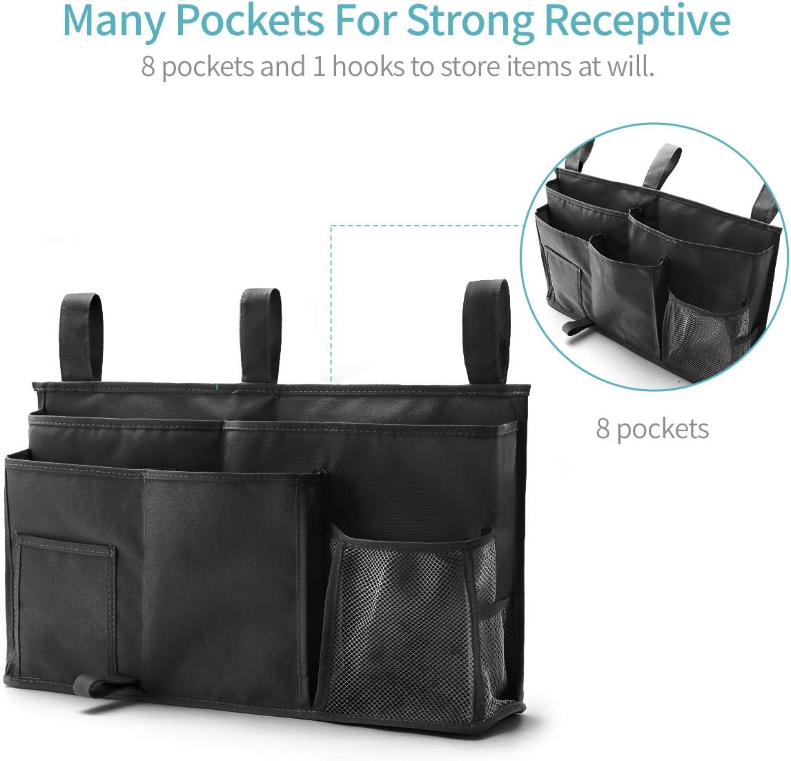 Bseash – Organizador colgante de 8 bolsillos de tela oxford 600D, bolsa de almacenamiento para literas y camas de hospital, dormitorios, barras de
