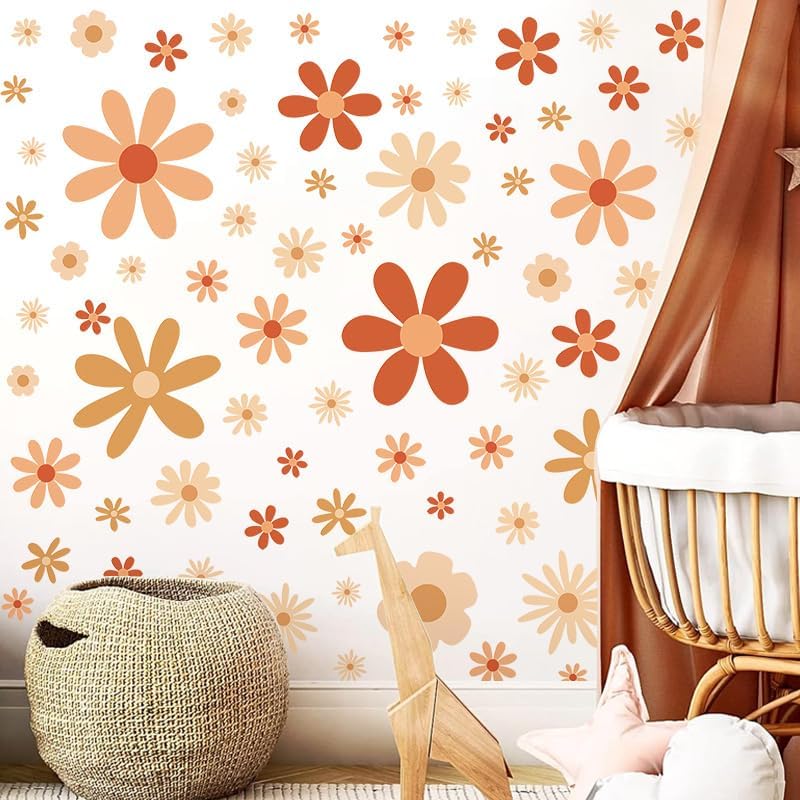 Calcomanía de pared de margaritas, calcomanías de pared de flores bohemias para dormitorio de niñas, calcomanías de decoración de pared para
