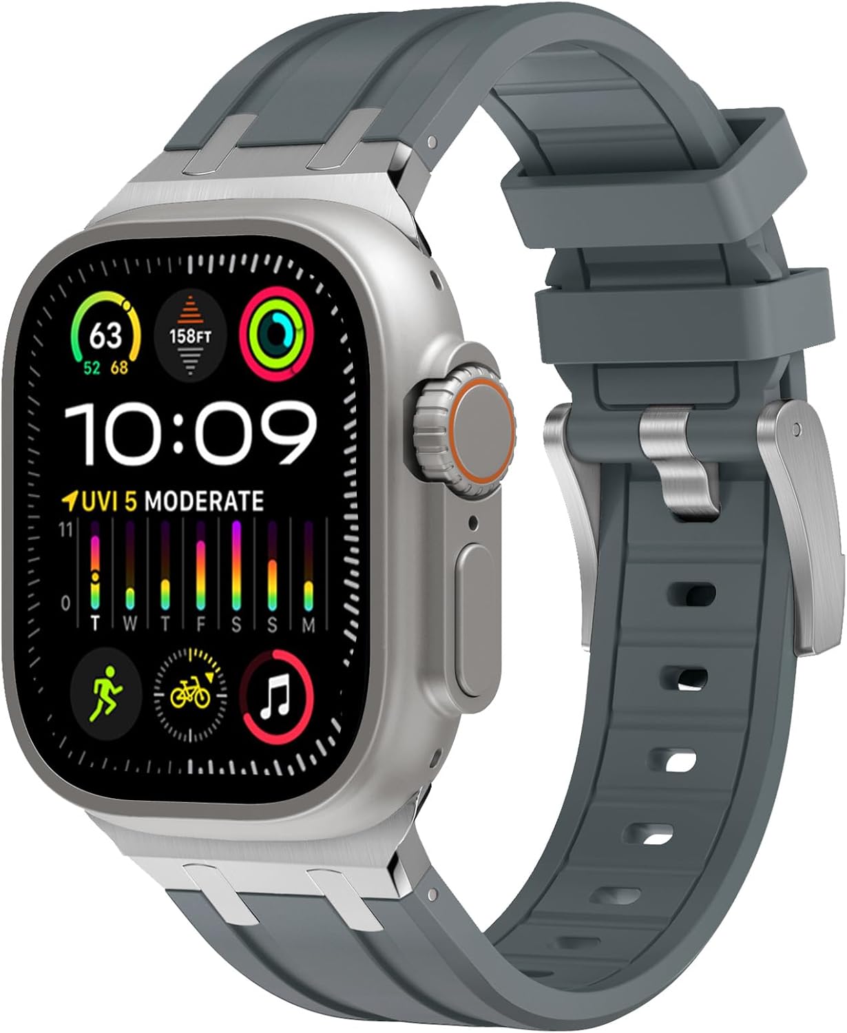NewWays Correa para Apple Watch Ultra Band de 1.929 in, 1.772 in, 1.732 in, 1.654 in, 1.614 in, 1.575 in, 1.496 in, para hombres, correa de goma de