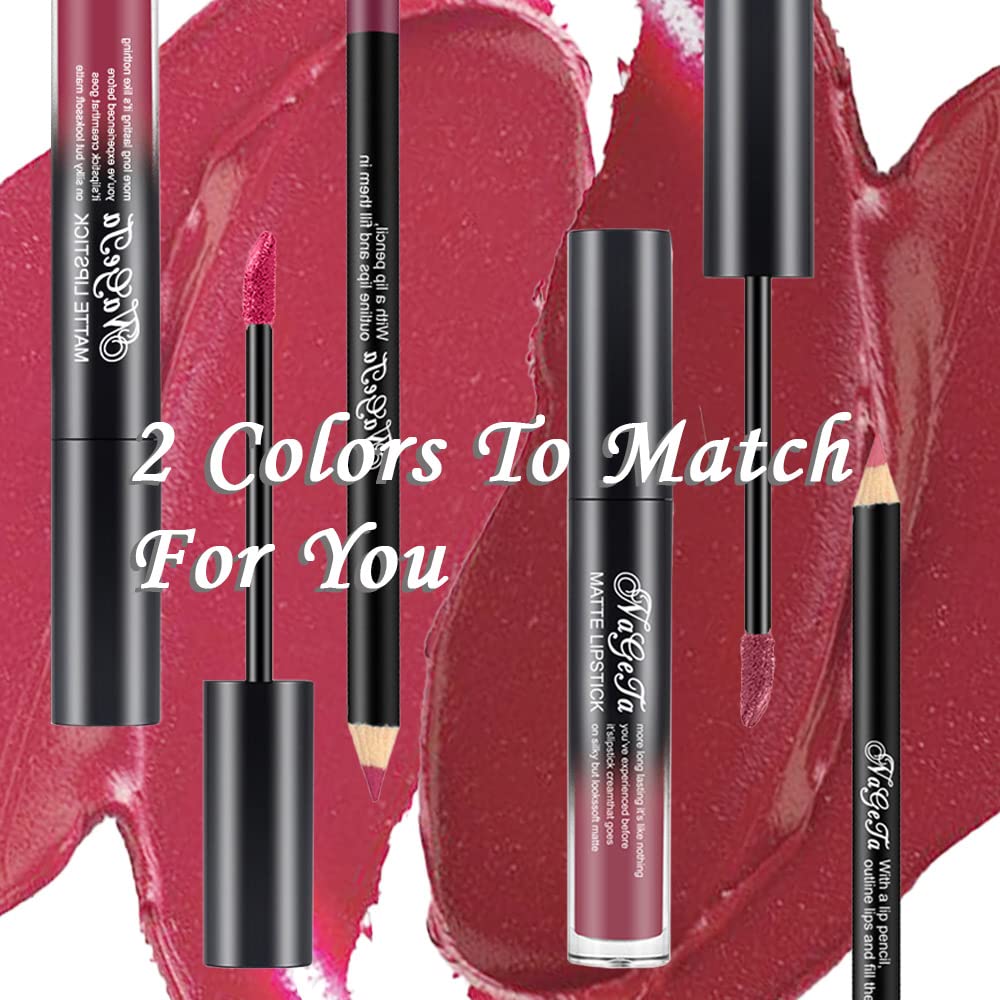 Juego de 2 colores de lápiz labial líquido mate y delineador de labios, tinte de labios de larga duración, 24 horas, impermeable, terciopelo,
