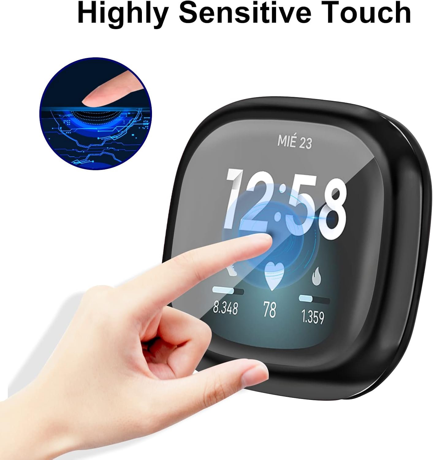 Funda protectora de pantalla compatible con Fitbit Versa 3, paquete de 3 funda protectora completa de TPU suave para Fitbit Versa 3 y Fitbit Sense