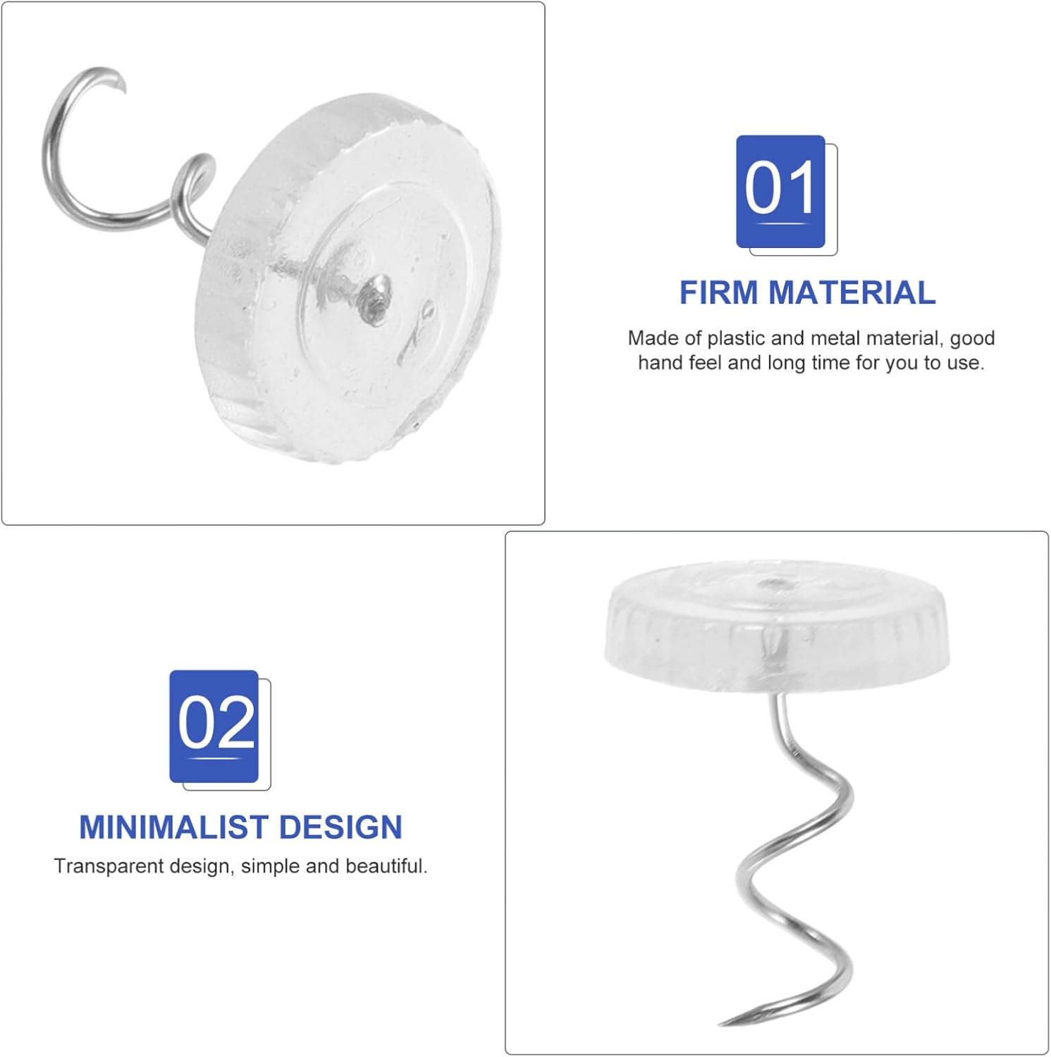 EXCEART 50 alfileres giratorios de cabeza transparente para falda de cama, pasadores giratorios para sujetar tachuelas de tapicería para fundas y