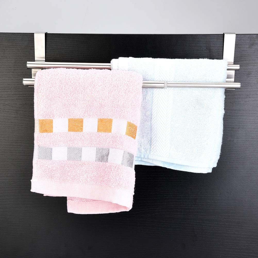 Srliya Staless – Toallero de plástico para colocar sobre la puerta de 26 × 13 × 3 capas dobles de acero inoxidable telescópico toallero organizador