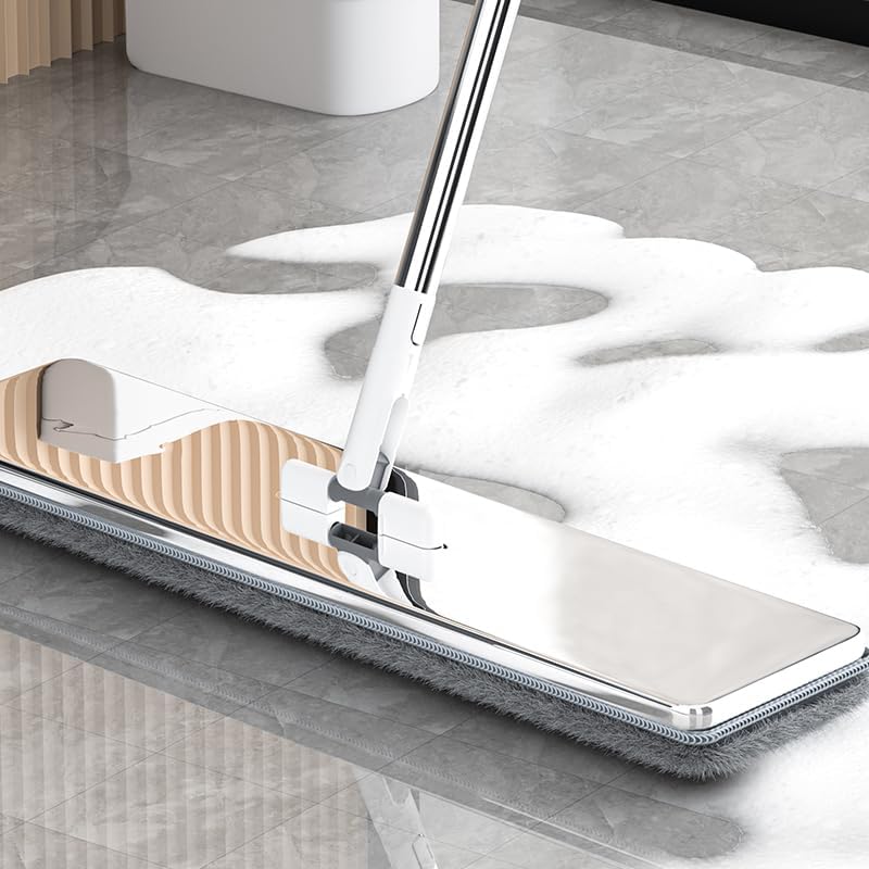 Trapeador y cubo de acero inoxidable con escurridor para el hogar, trapeador plano manos libres con 4 cabezales de mopa de microfibra lavables y