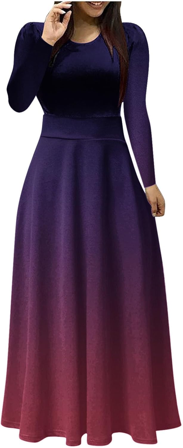 Maxi vestidos para mujer, vestido de manga larga 2023, casual, cuello redondo, estampado floral, retazos, vestidos de graduación sueltos