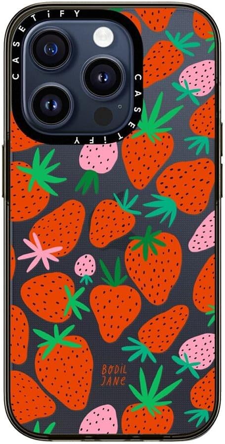CASETiFY Funda compacta para iPhone 15 Pro 2 veces probada contra caídas de grado militar  protección contra caídas de 4 pies – Fresas – Negro