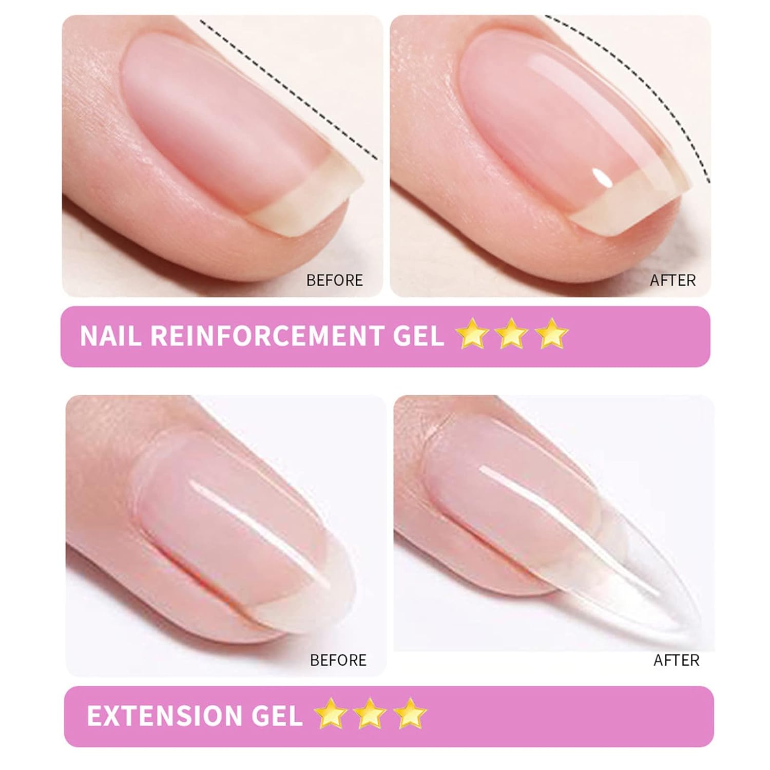 Capa base de gel de 0.5 onzas líquidas que no se limpia, 6 en 1 con pegamento UV LED para uñas, capa superior de gel para salón de uñas, lámpara LED