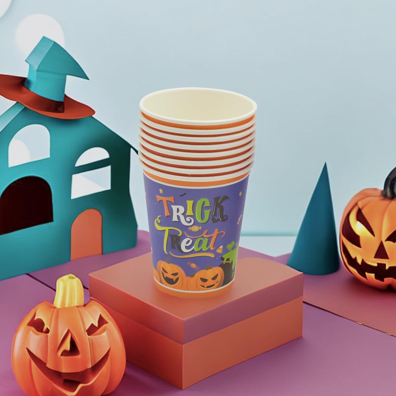 100 vasos de papel de Halloween  Vasos de bebida estilo calabaza de 9 onzas  Vasos desechables para fiesta de Halloween  Tazas de decoración de