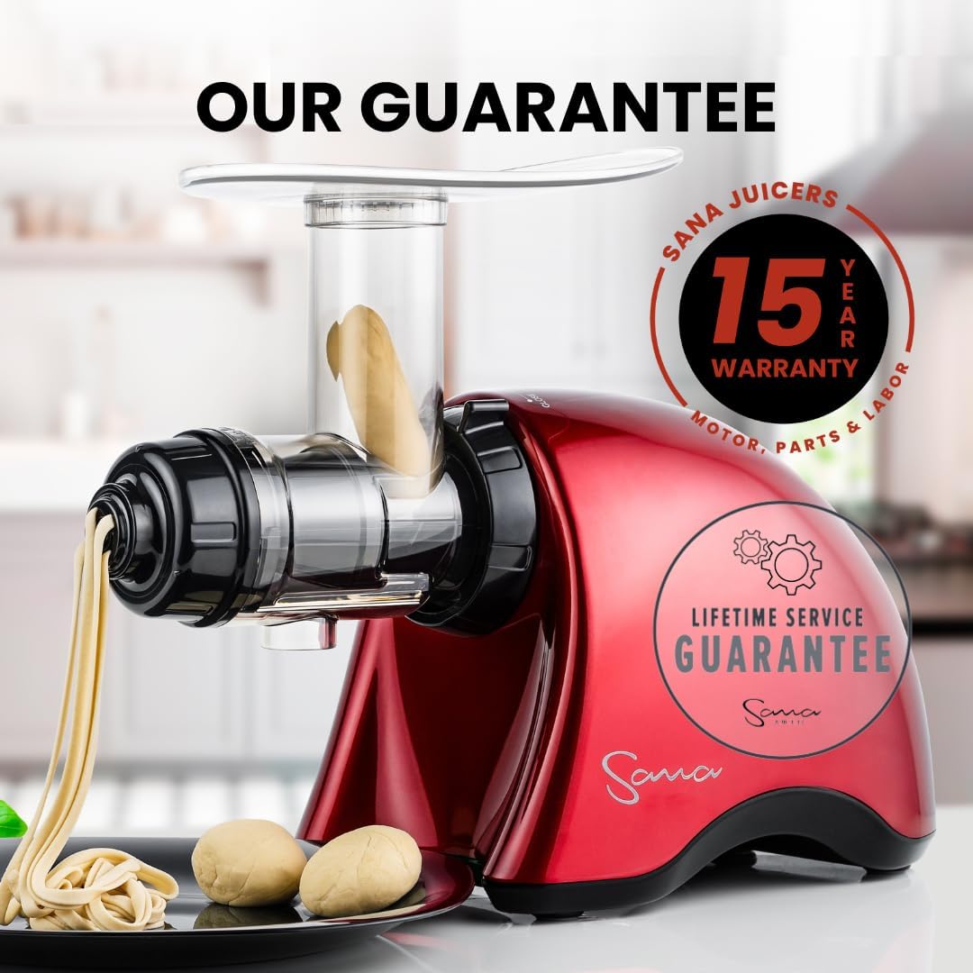 Cold Press SANA 707 Exprimidor clásico horizontal de velocidad lentabaja  Fácil de limpiar, potente motor, alimentación automática, compacto,