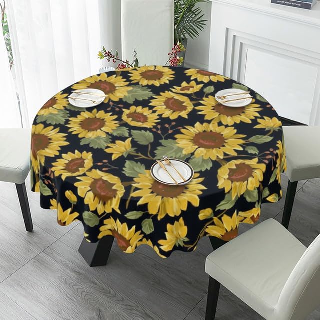 Mantel redondo de 60 pulgadas con patrón de mariposa de girasol, mantel retro para decoración del hogar, fiesta, cocina, comedor, picnic, otoño, día