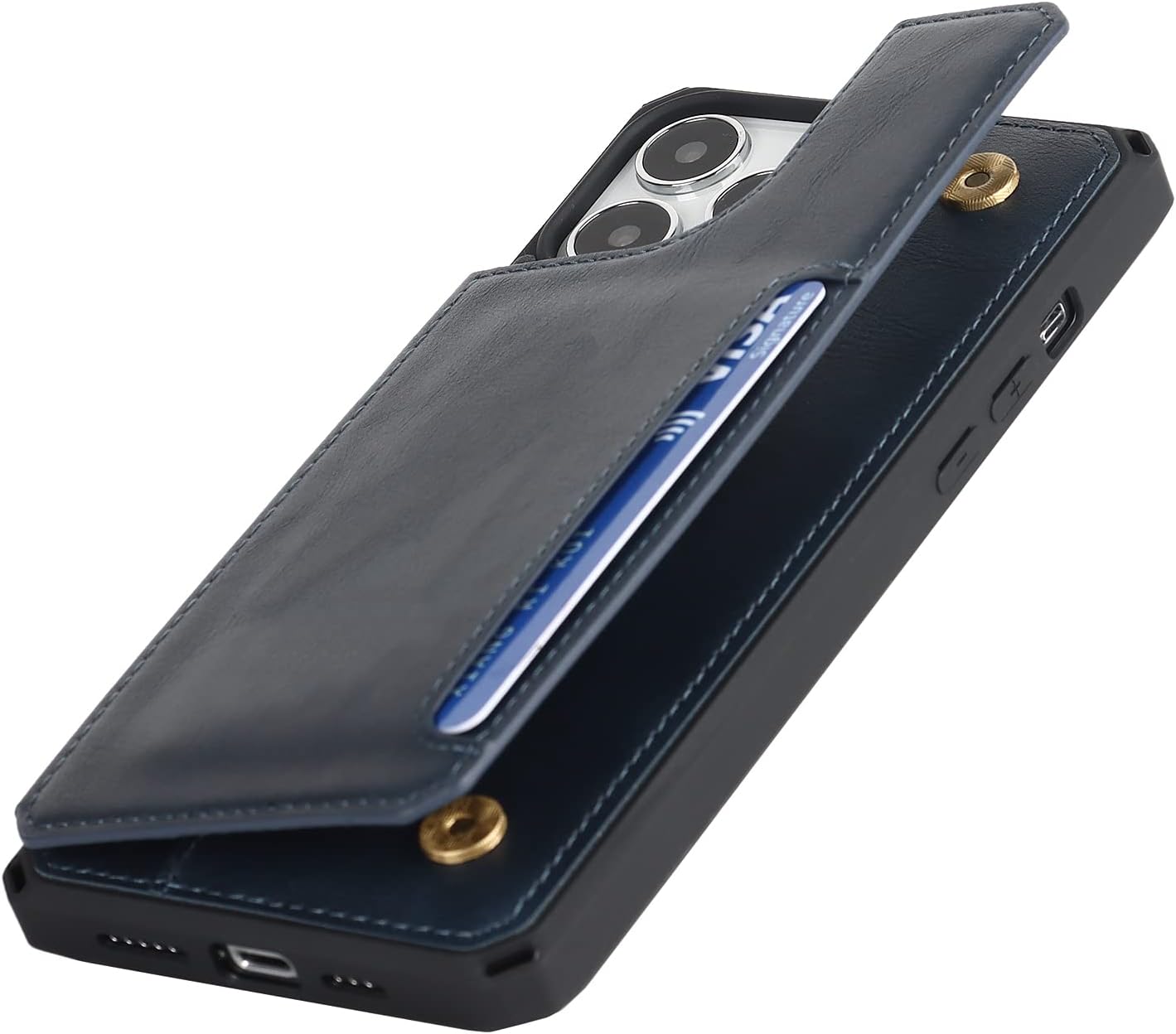 iCoverCase Funda tipo cartera compatible con iPhone 14 Pro con ranuras para tarjetas y correa para la muñeca, piel sintética, doble cierre