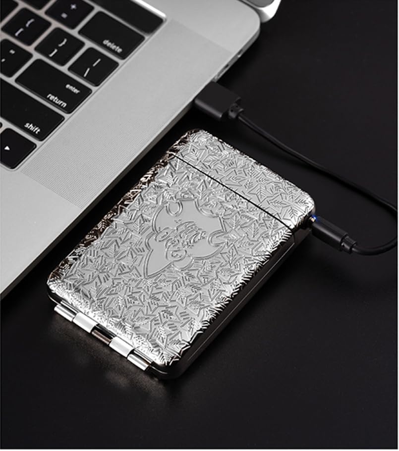Caja de cigarrillos con encendedor USB, 16 piezas de 3.307 in de tamaño regularking cigarrillos eléctricos recargables sin llama a prueba de viento