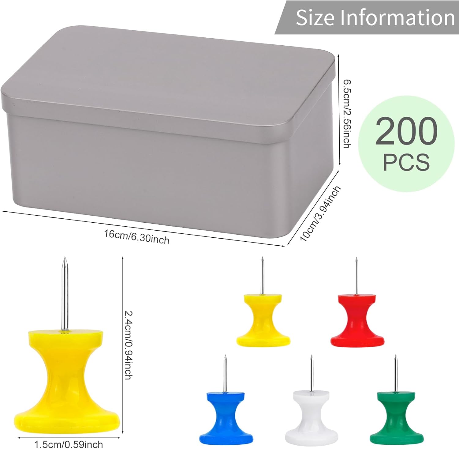 200 tachuelas para tablón de anuncios, varios colores, alfileres para colgar en la pared, tablero de corcho, oficina, hogar, decoración con caja de