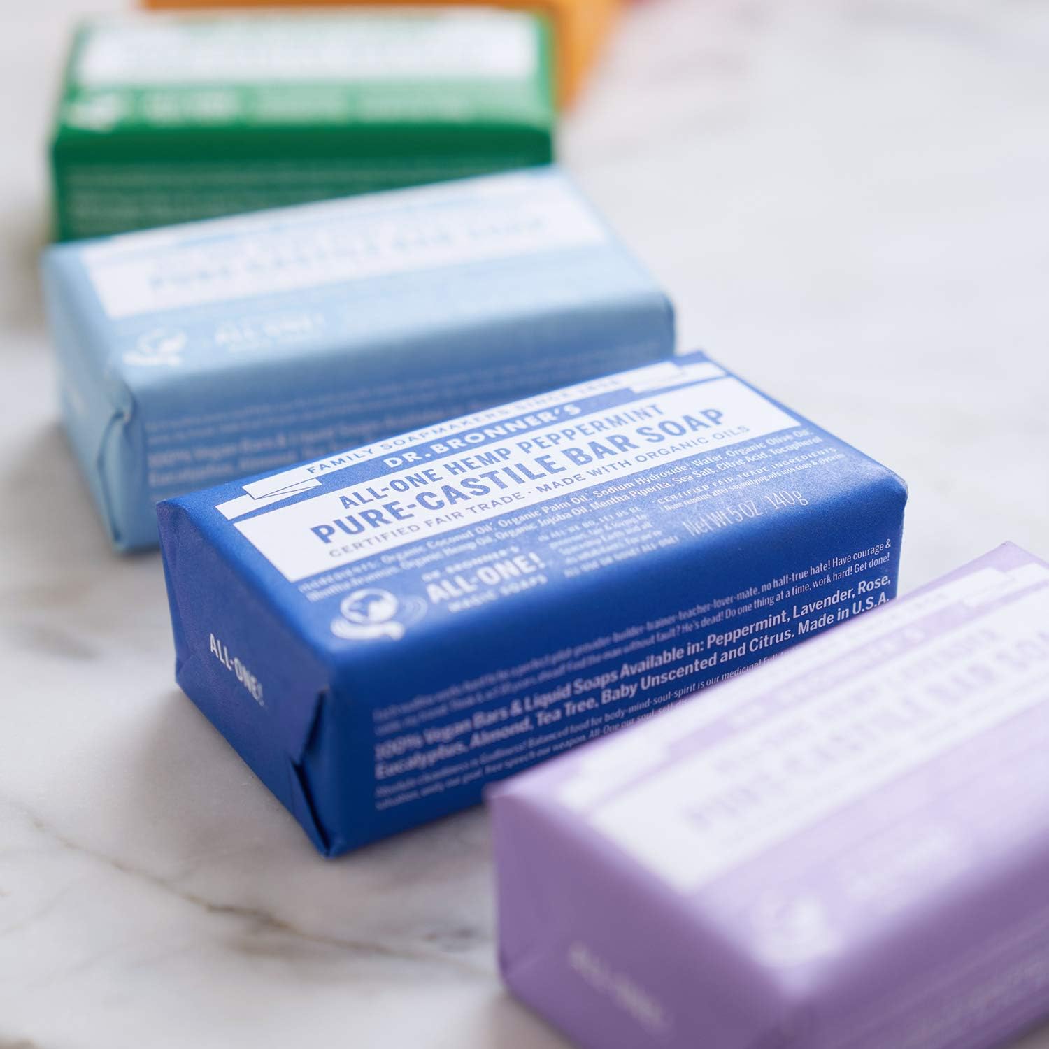 Jabones mágicos Dr. Bronners, jabón de Castilla puro, Menta de cáñamo, todo en uno, barras de 5 onzas (paquete de 6), Peppermint