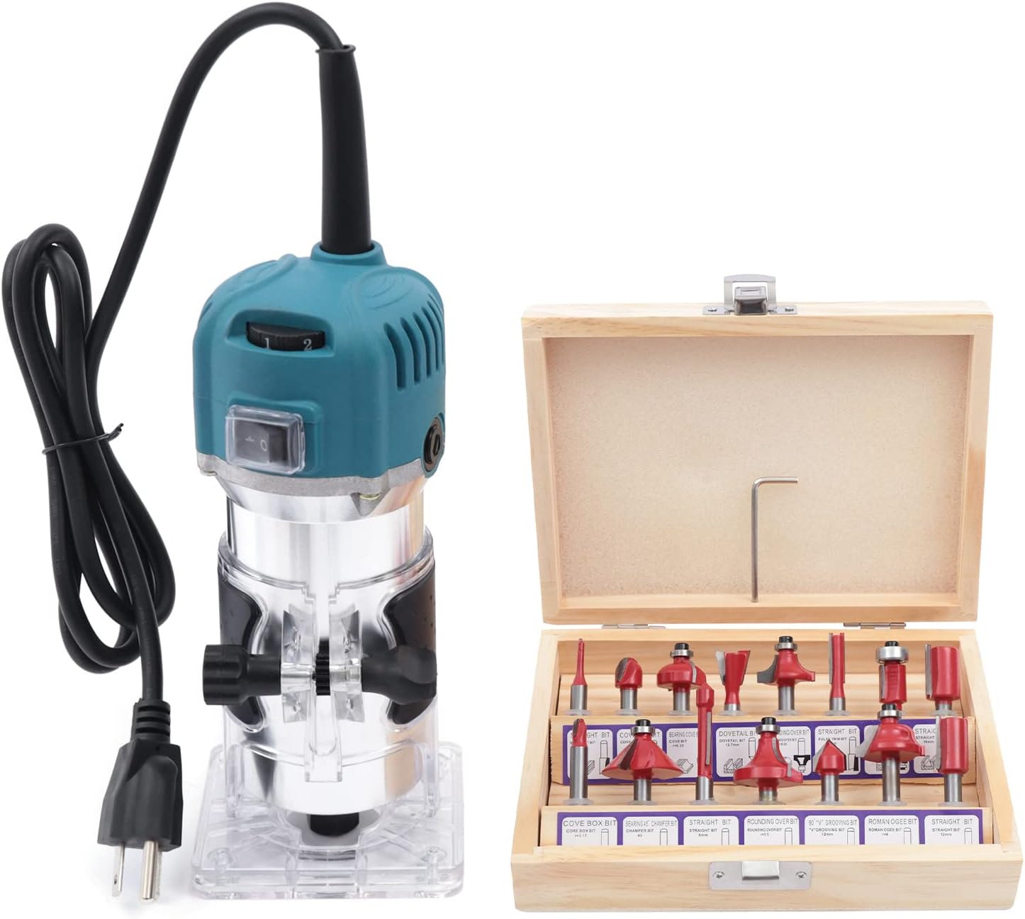 Herramienta de enrutador de madera, enrutador compacto con 6 velocidades variables, 15 brocas de enrutador de madera, herramientas de carpintería