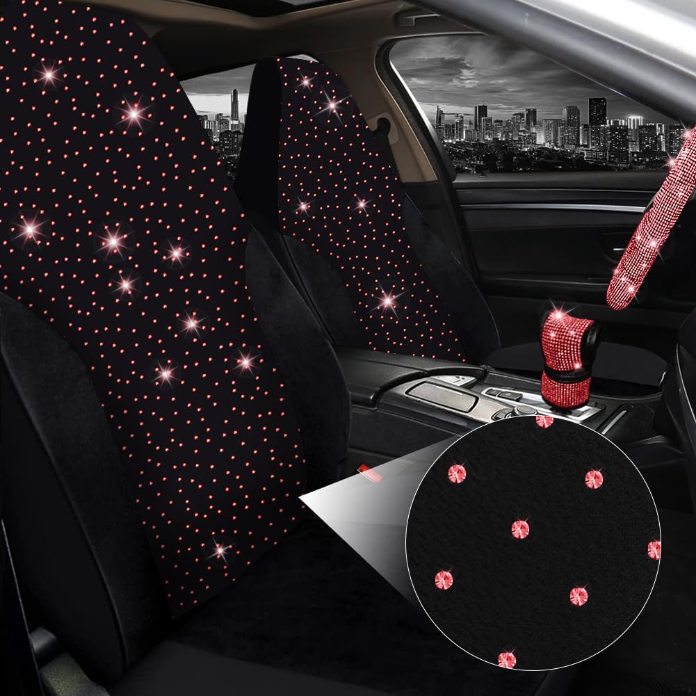 Juego de 17 fundas brillantes para asientos de automóvil, accesorios de diamantes de imitación para volante, terciopelo brillante transpirable