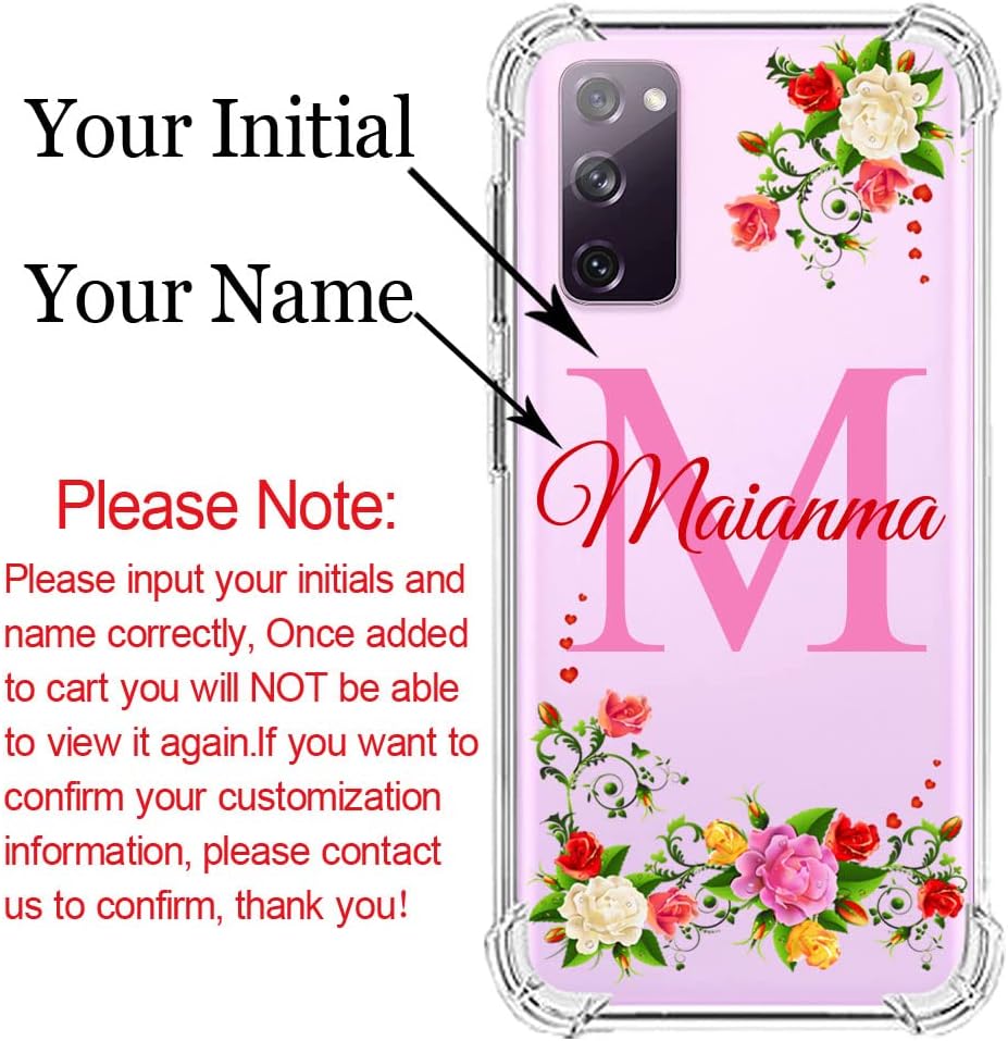 Funda transparente con nombre personalizado e inicial, compatible con Samsung Galaxy S21+ S20 Ultre S10 FE S9 Plus S8 Note 20 10 Pro 9 8, funda
