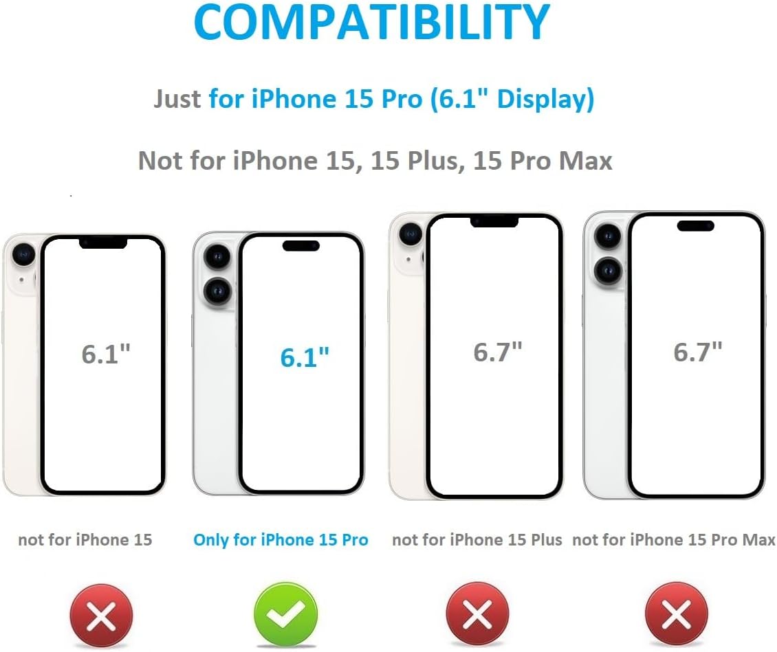 Funda tipo cartera compatible con iPhone 15 Pro con soporte para tarjetas, funda de piel sintética con ranuras para tarjetas, doble cierre magnético