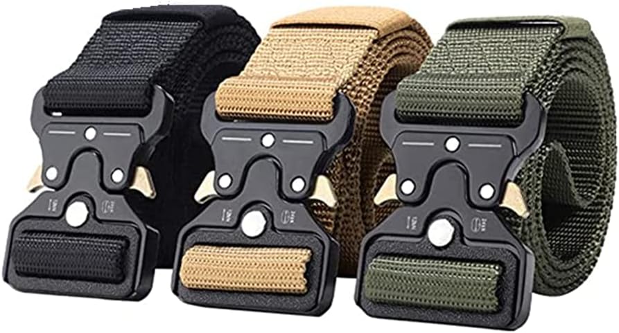Cinturón táctico, estilo militar, correa de malla de malla resistente de liberación rápida, cinturón de hebilla de metal para hombres y mujeres