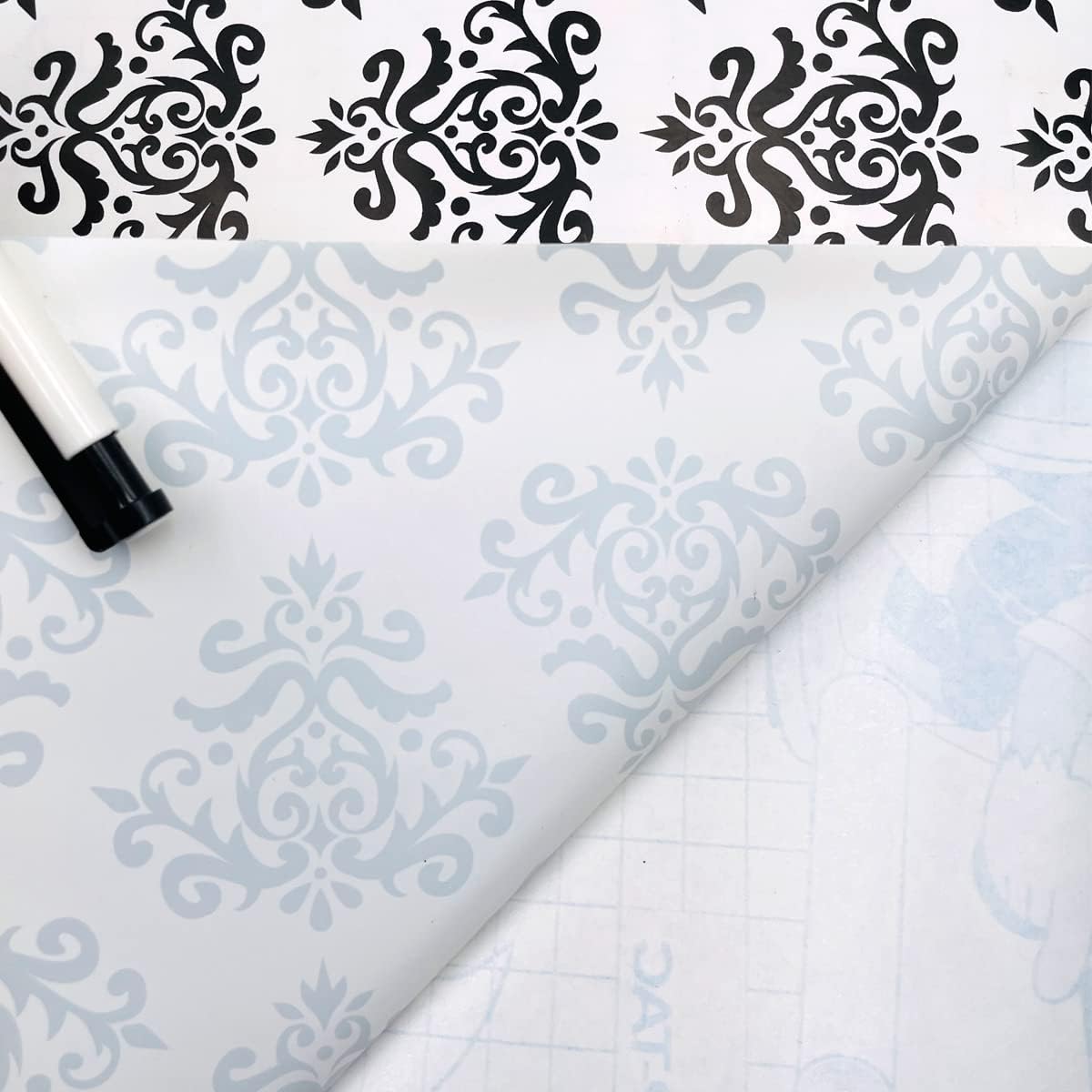 Yifely Revestimiento autoadhesivo para estantes, papel extraíble para muebles para cubrir cajones de apartamentos, damasco negro retro, 17.7