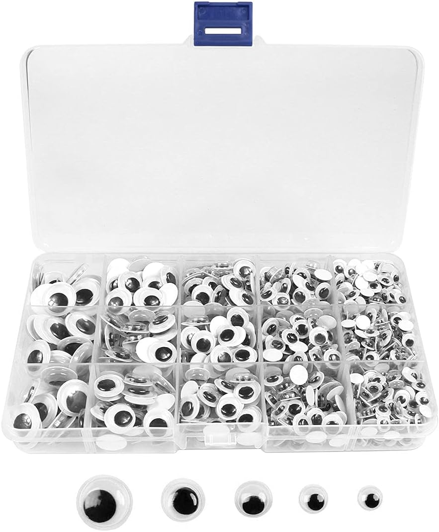 960 Ojos Googly para manualidades, ojos negros ondulantes con autoadhesivo, 0.236 in, 0.315 in, 0.394 in, 0.472 in, 0.591 in, embalaje mixto