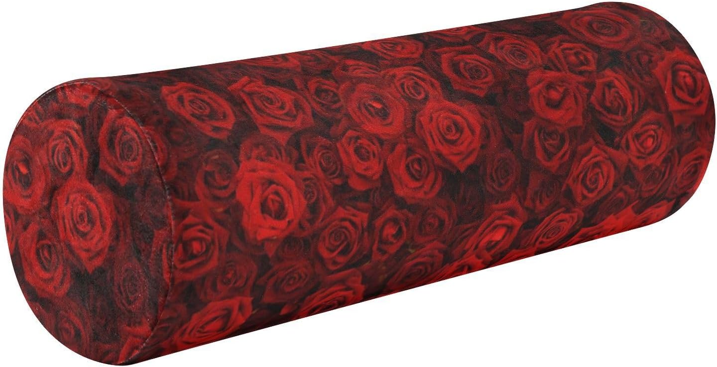 KLL Red Roses Bolster Pillow Cylinder Neck Roll Pillow Lumbar Round Pillow Cylinder Body Pillow Pillow Support for Legs