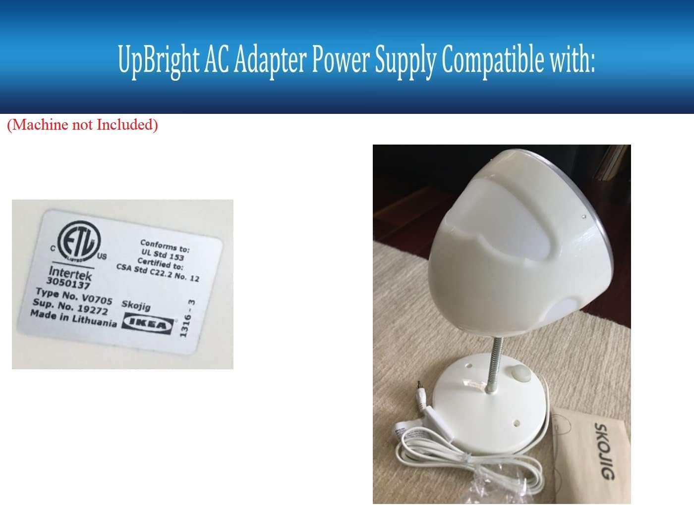UpBright Adaptador de 12 V CACA compatible con IKEA Skojig tipo V0705 A0803 Cloud lámpara de escritorio transformador electrónico KUA1200200L KUA
