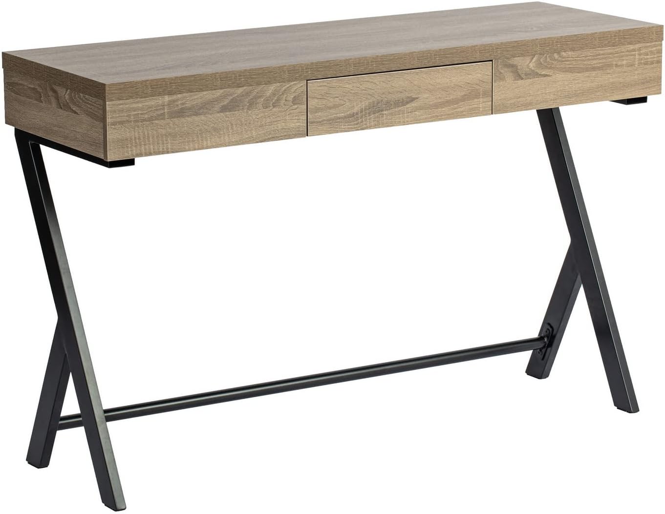 FurnitureR Escritorio de madera para computadora de 45.7 pulgadas con cajón de almacenamiento, escritorio contemporáneo con patas de metal para