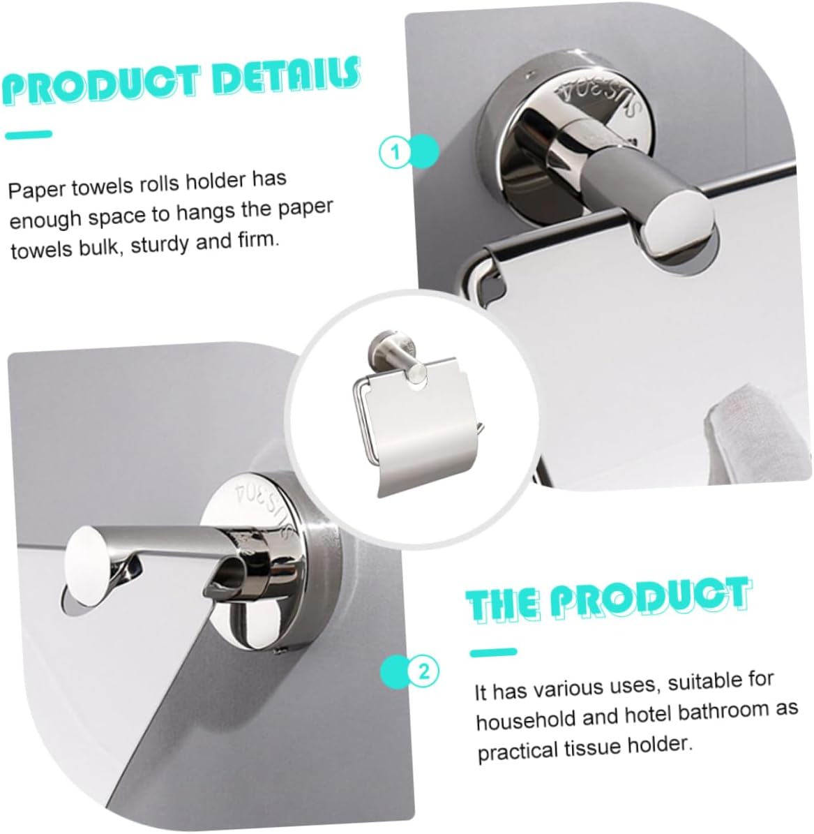 DOITOOL Soporte de papel higiénico para montaje en pared, estantes para armarios, soporte para toallas de papel colgante, dispensador de papel de