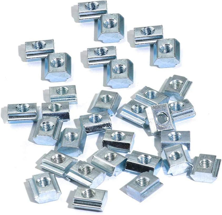 100 Uds. 20 tuercas deslizantes serie T tuercas martillo bloque tuercas cuadradas M5 T tuercas para 2020 Perfiles de aluminio ranura T 0.236 in (m5)