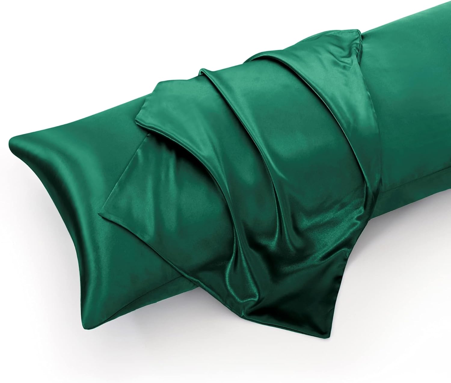Juego de sábanas de 4 piezas de color verde negruzco individual XL con funda de almohada corporal, juego de sábanas de satén sedoso, juego de ropa