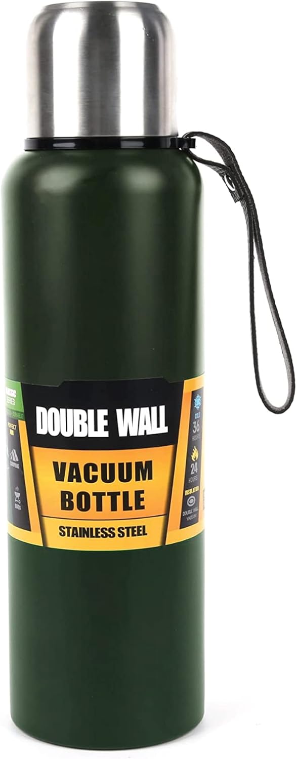 Botella de agua termo con aislamiento al vacío de 50 onzas con boca ancha, sin BPA, de acero inoxidable 188 para bebidas frías y calientes (1.5
