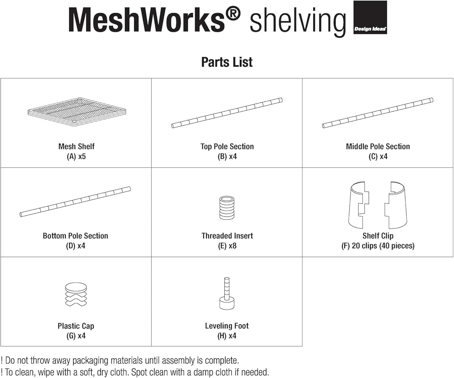 Design Ideas MeshWorks – Estantería de almacenamiento de metal de 5 niveles de tamaño completo para cocina, oficina u organización de garaje, 13.8 x
