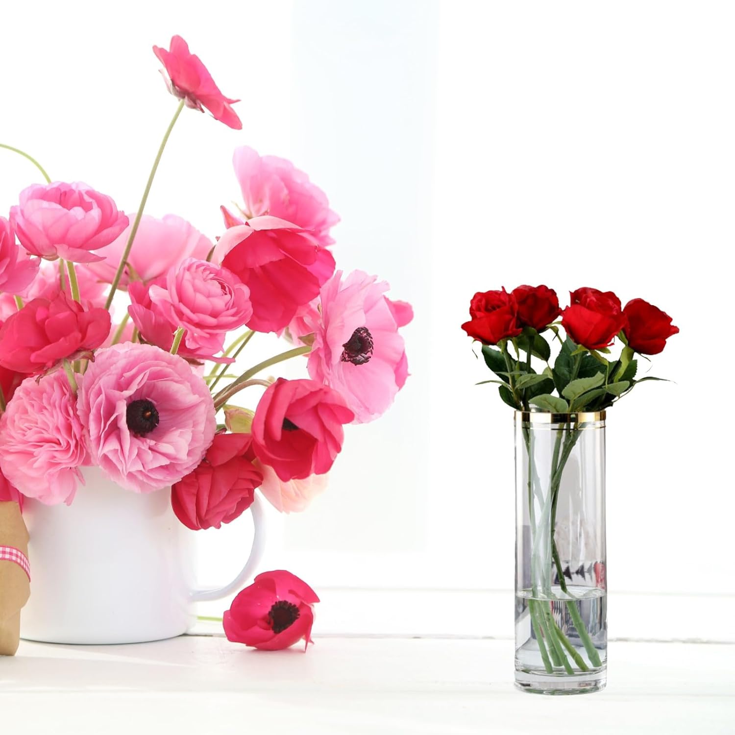Jarrones altos para flores, centros de mesa, decoración de boda, sala de estar, regalo, florero cilíndrico de vidrio transparente, chapado en oro